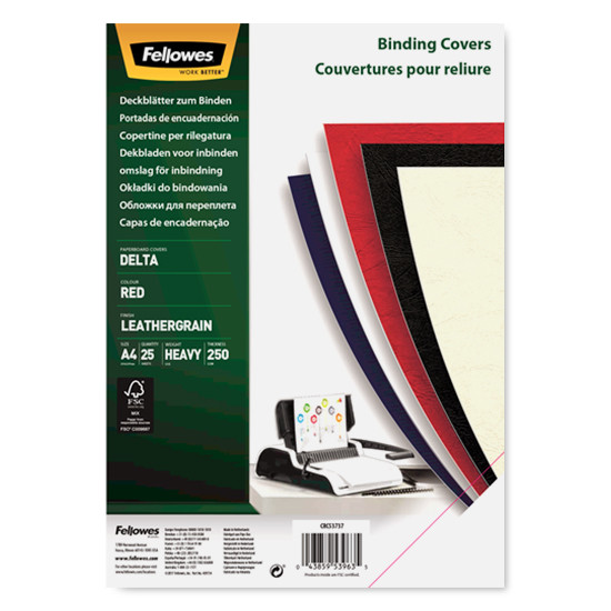 Fellowes Leatherlook bindomslag 250 grams rood A4 (25 stuks) 5373702 213207 - 1