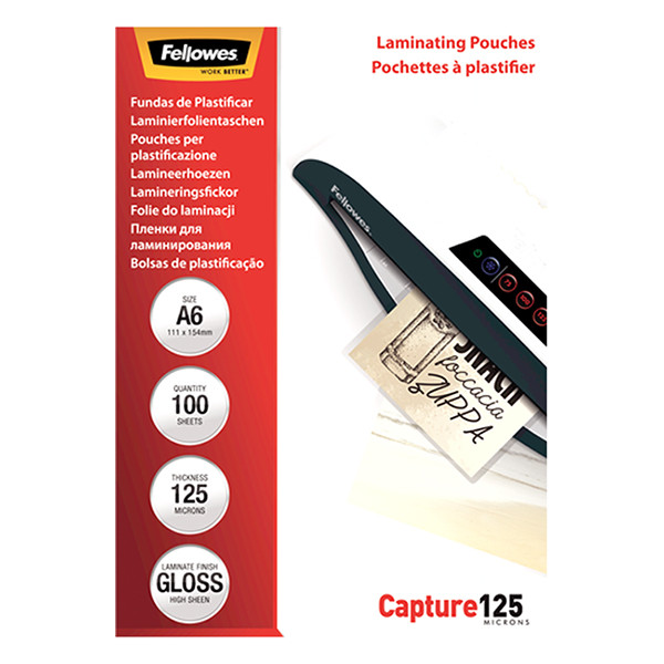 Fellowes document lamineerhoes A6 glanzend 2x125 micron (100 stuks) 5307201 213383 - 2