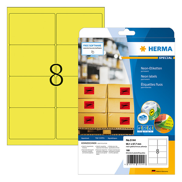 Herma 5144 neonetiketten A4 99,1 x 67,7 mm neon-geel permanent hechtend (160 etiketten) 5144 230528 - 1