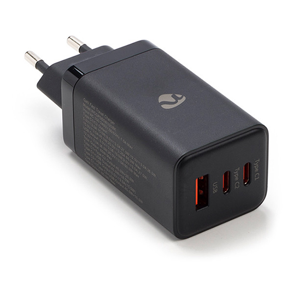 Nedis USB oplader 3 poorten (1xUSB-A, 2xUSB-C, 65W, Power Delivery, Quick Charge, zwart) WCGPD65W100BK K120300291 - 1