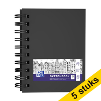 Aanbieding: 5x Oxford schetsboek hardcover spiraal A6 100 grams zwart (80 vel)