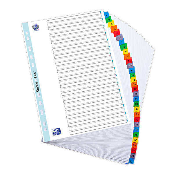 Oxford witte kartonnen indexen A4 XL met 31 gekleurde tabs (11-gaats) 100204629 237523 - 1