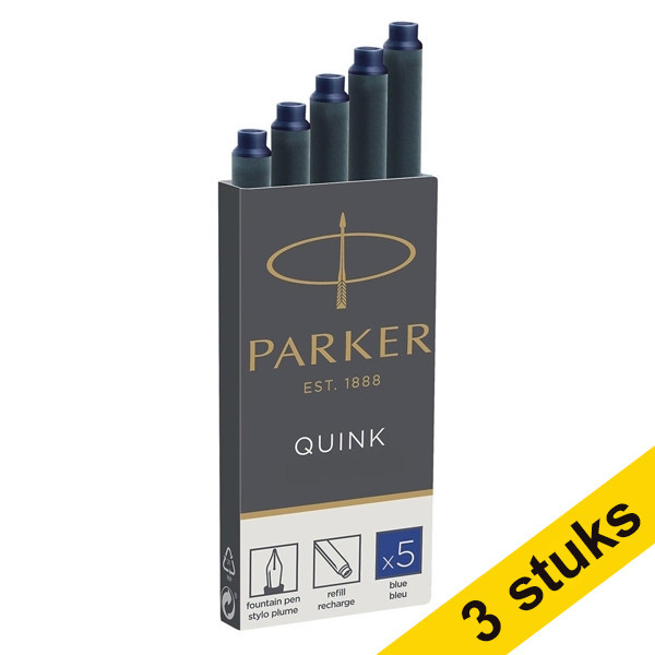 Parker Aanbieding: 3x Parker 1950384 quink inktpatroon blauw (5 stuks)  214060 - 1