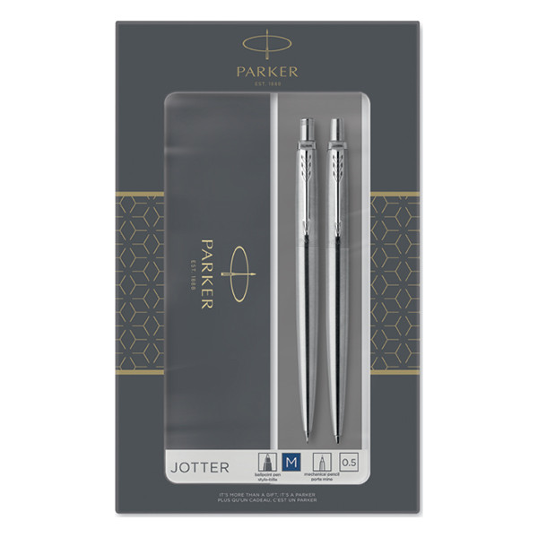 Parker Jotter stainless steel met balpen en vulpotlood chroom (blauwe inkt) 2093256 214046 - 1