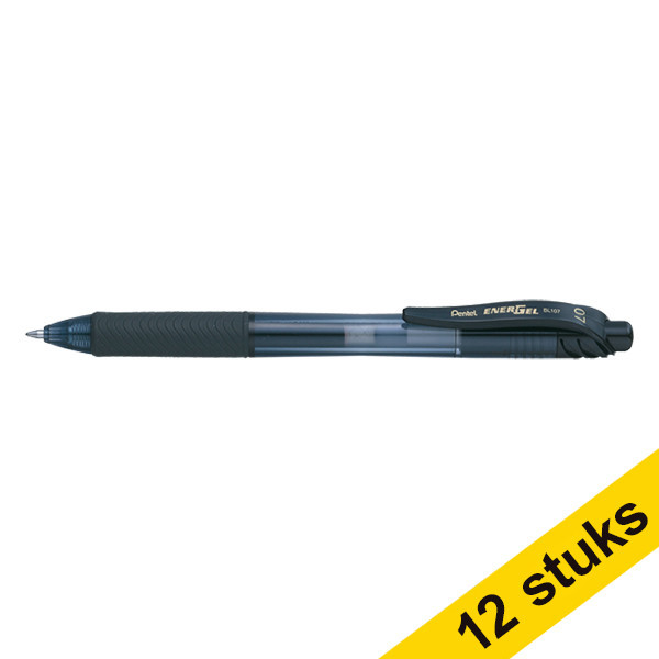 Pentel Aanbieding: 12 x Pentel Energel BL107 rollerpen zwart  210056 - 1