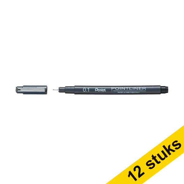 Pentel Aanbieding: 12x Pentel Pointliner S20P fineliner zwart (0,1 mm)  210301 - 1