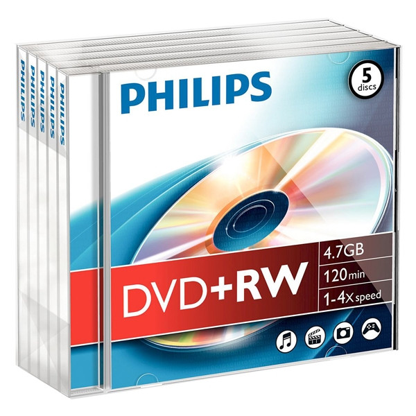 DVD+RW DVD-R's Opslagmedia Philips DVD+RW rewritable 5 stuks in jewel case dvd cd dvd philips dvd philips dvd rw case de cd 123inkt.nl