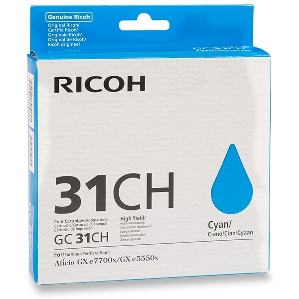 Ricoh GC-31CH gel inktcartridge cyaan hoge capaciteit (origineel) 405702 073808 - 1