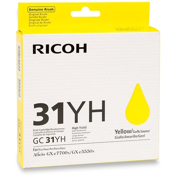 Ricoh GC-31YH gel inktcartridge geel hoge capaciteit (origineel) 405704 073812 - 1