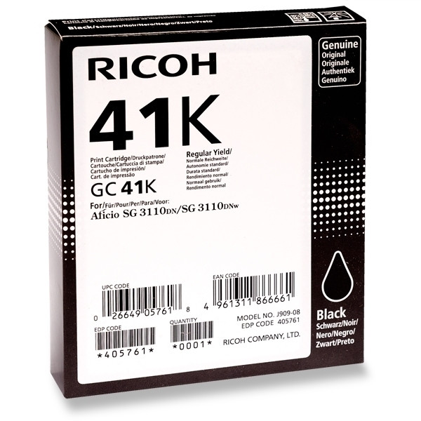 Ricoh GC-41K gel inktcartridge zwart hoge capaciteit (origineel) 405761 902425 - 1