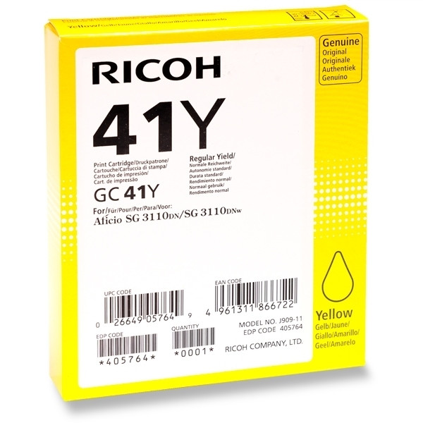 Ricoh GC-41Y gel inktcartridge geel hoge capaciteit (origineel) 405764 902427 - 1