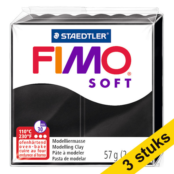 Staedtler Aanbieding: 3x Fimo klei soft 57g zwart | 9  424714 - 1