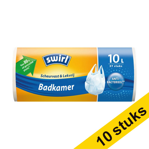 Swirl Aanbieding: 10x Swirl vuilniszakken antibacterieel handvat badkamer 10 liter (37 stuks)  SSW00077 - 1