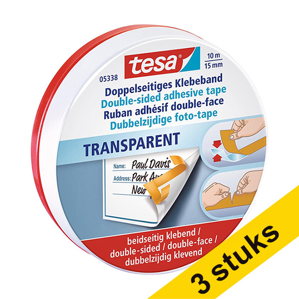 Tesa Aanbieding: 3x Tesa 5338 dubbelzijdig tape met schutlaag 15 mm x 10 m  202397 - 1