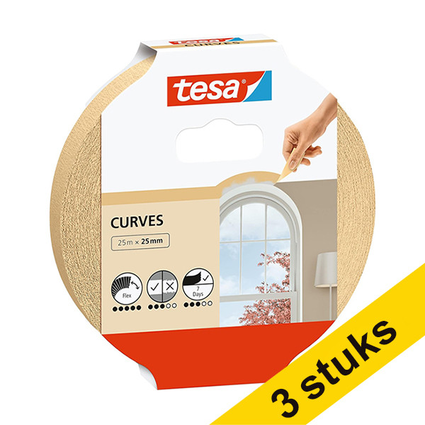 Tesa Aanbieding: 3x Tesa Curves afdekplakband 25 mm x 25 m  202408 - 1