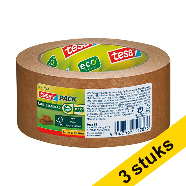 Tesa Aanbieding: 3x Tesa Paper Standard verpakkingstape bruin 50 mm x 50 m (1 rol)  203387 - 1