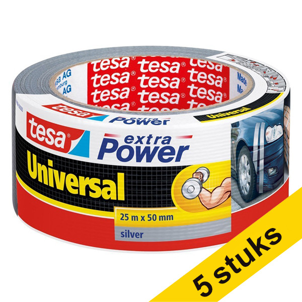 Tesa Aanbieding: 5x Tesa extra Power Universal duct tape 50 mm x 25 m (1 rol) grijs  202400 - 1