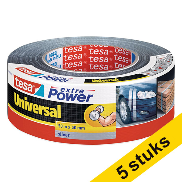 Tesa Aanbieding: 5x Tesa extra Power Universal duct tape 50 mm x 50 m (1 rol) grijs  202398 - 1