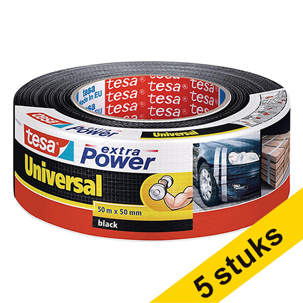 Tesa Aanbieding: 5x Tesa extra Power Universal duct tape 50 mm x 50 m (1 rol) zwart  202399 - 1