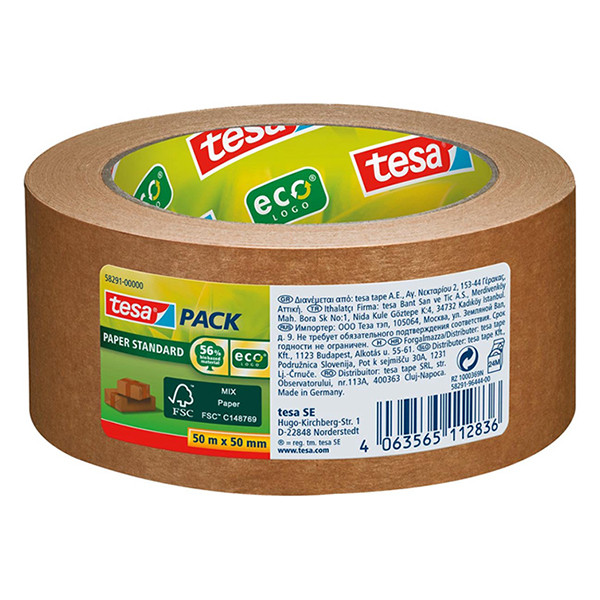 Tesa Eco Paper Standard verpakkingstape bruin papier 50 mm x 50 m (1 rol) 58291-00000-00 203301 - 1