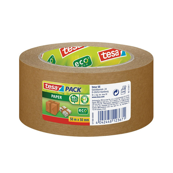 Tesa Eco Sterke Kleefkracht verpakkingstape bruin papier 50 mm x 50 m (1 rol) 57180-00000-04 202373 - 1