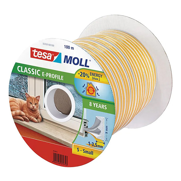 Tesa TesaMoll Classic E-profiel tochtstrip wit 6 m x 9 mm 05463-00120-00 203306 - 2