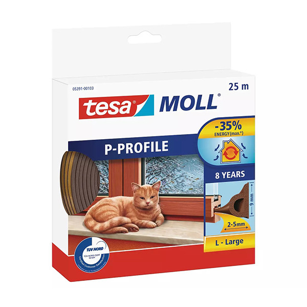 Tesa TesaMoll Classic P-profiel tochtstrip bruin 25 m x 9 mm 05391-00101-00 203313 - 1
