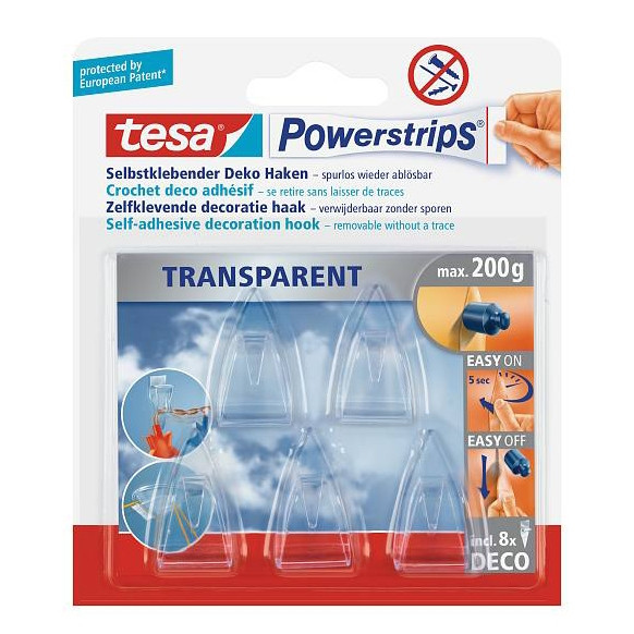 Tesa transparante haak zelfklevend 0,2 kg UV-bestendig (5 stuks) 58900-00013-20 58900-13 202353 - 1