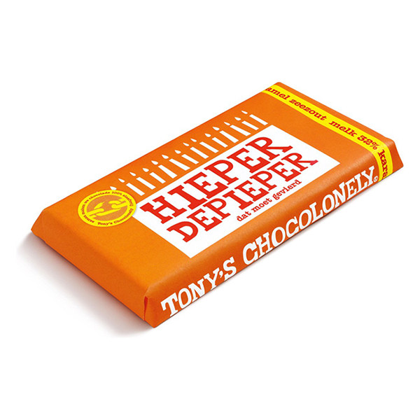 Tony's Chocolonely Melk Karamel Zeezout hieper de pieper chocoladereep 180 gram 17426 423291 - 1