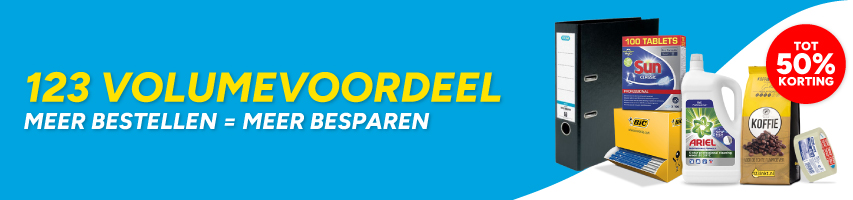 123 volumevoordeel: meer bestellen is meer besparen. Tot 50% korting 123 volumevoordeel: meer bestellen is meer besparen. Tot 50% korting