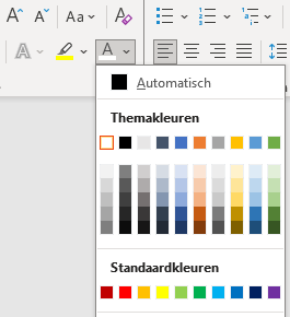 Screenshot van een tekstkleur kiezen in Word